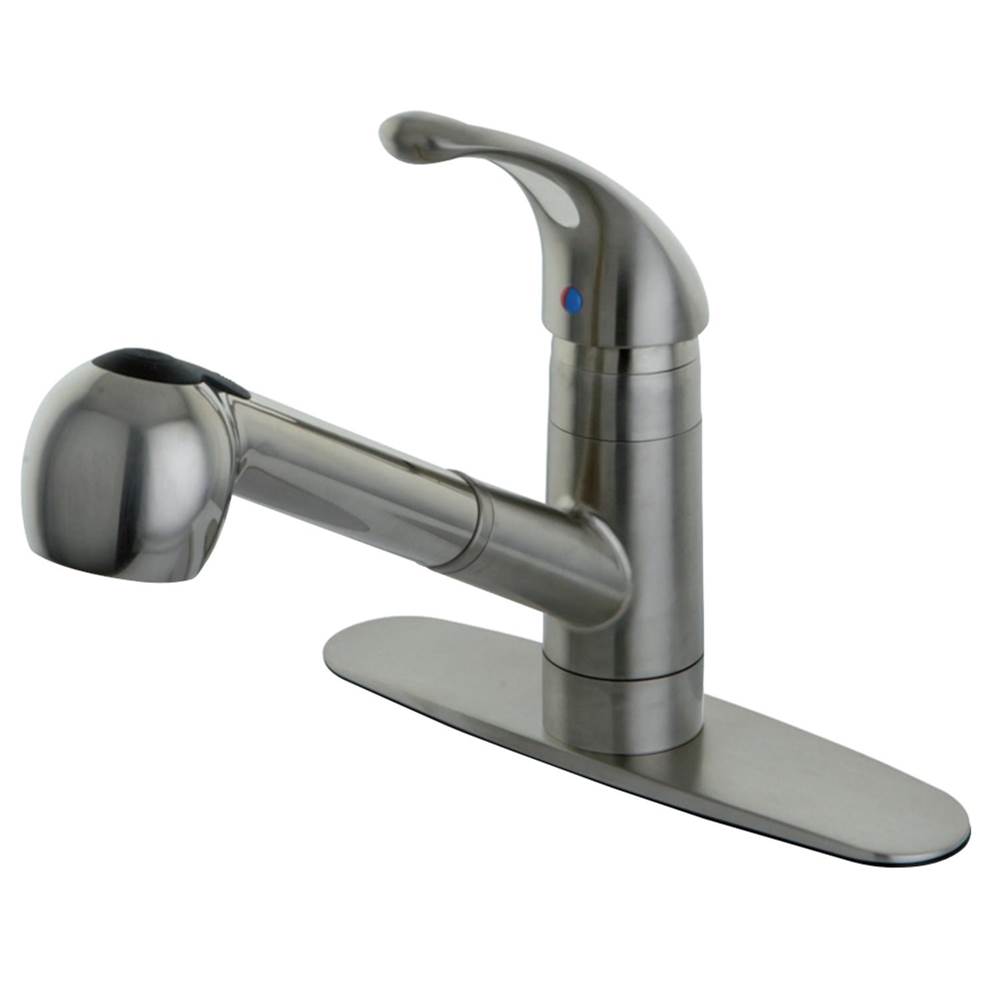 Kingston Brass Gourmetier Century Single-Handle Kitchen Faucet with Pull-Out Sprayer, Brushed Nickel